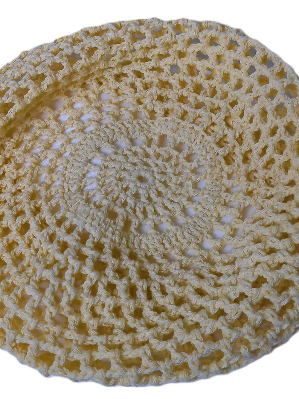 1970s - 1980s Vintage Cream Crochet Lace Beret Handmade Cotton Summer Hat - Picture 4 of 7